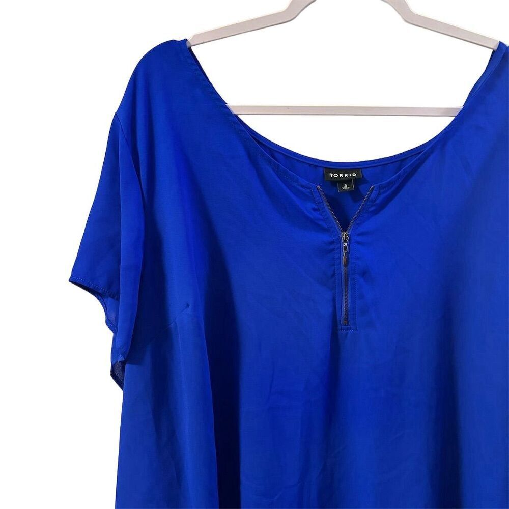 Torrid Women's Plus Size 3 Electric Blue Half-Zip Blouse Short Sleeve